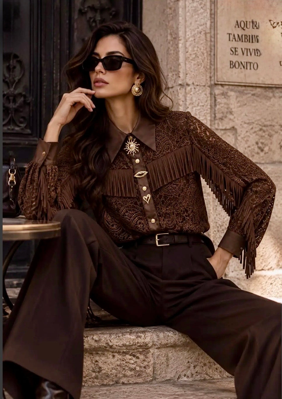 TALULAH – Chemise western femme en dentelle à franges