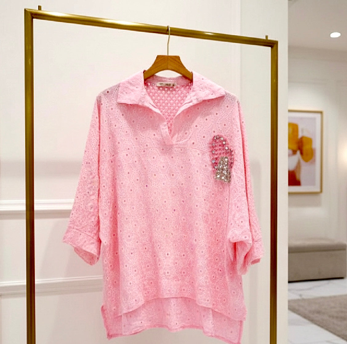 Ensemble rose broderie anglaise KELLY