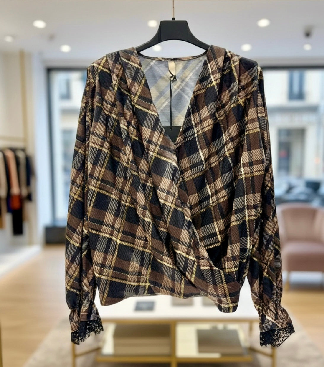 Blouse drapée à carreaux  CAROLINE