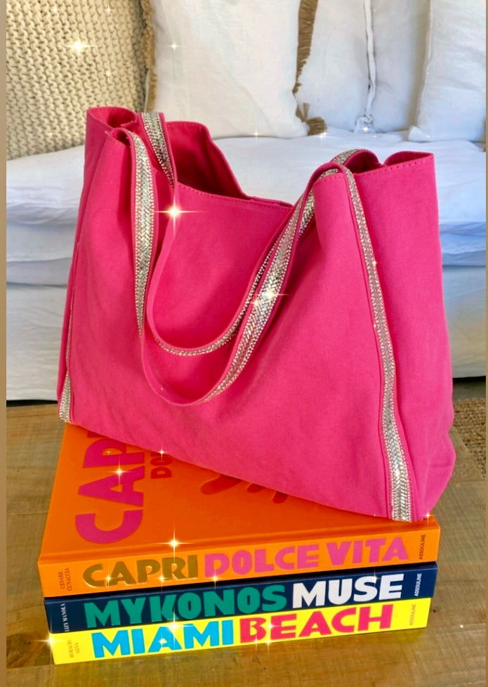 Sac Cabas fushia et paillettes argentées VANESSA