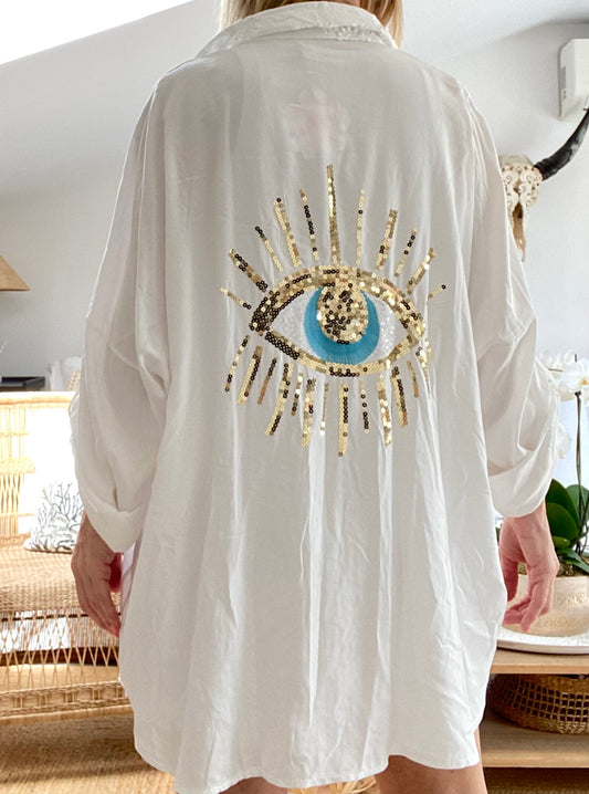 Chemise LUCKY eye blanche GRANDE taille