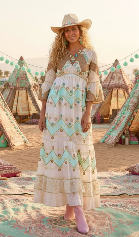Robe Longue lamé & sequins MANOUSH – Boho chic  🌙