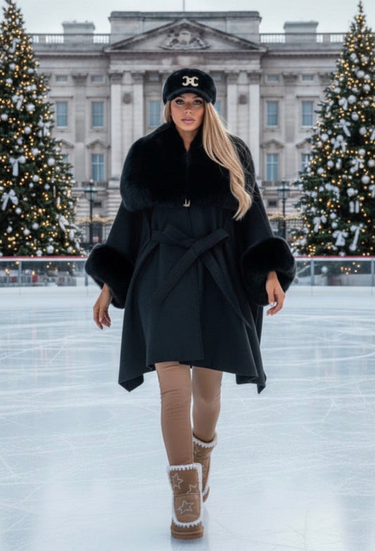 Manteau cape fausse fourrure MARLY –
