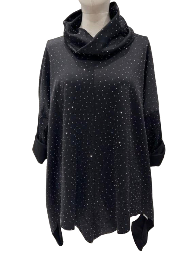 Top noir col roulé strass JULIETTE