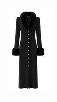 Load image into Gallery viewer, ÉLÉONORE – Robe longue noire maille & fourrure
