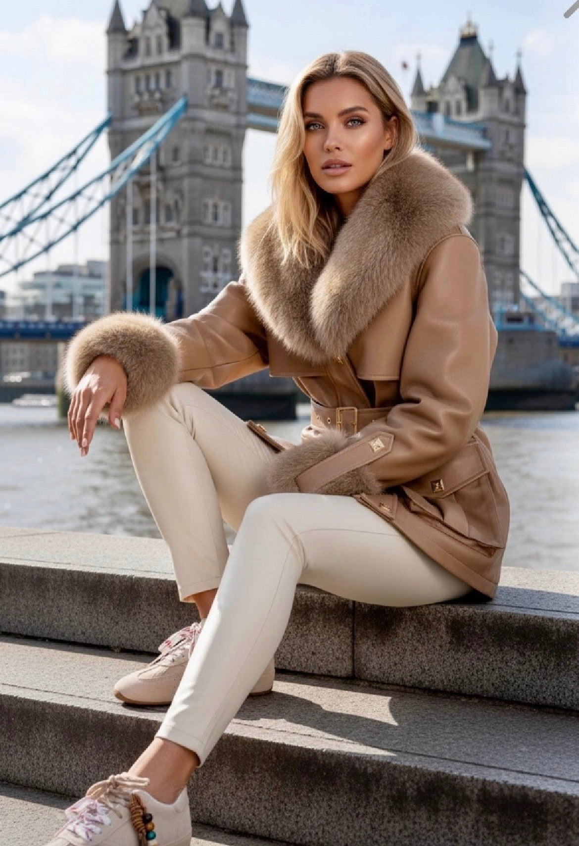 Veste Parka beige Fausse Fourrure MERYL – Effet Cuir