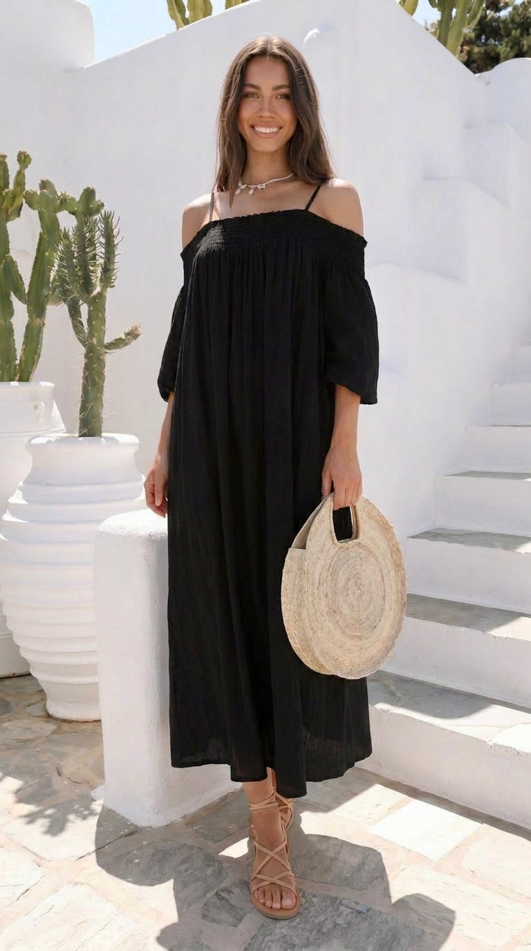 Robe Épaules Dénudées ISABELLA – gaze de Coton Italien | Taille Unique