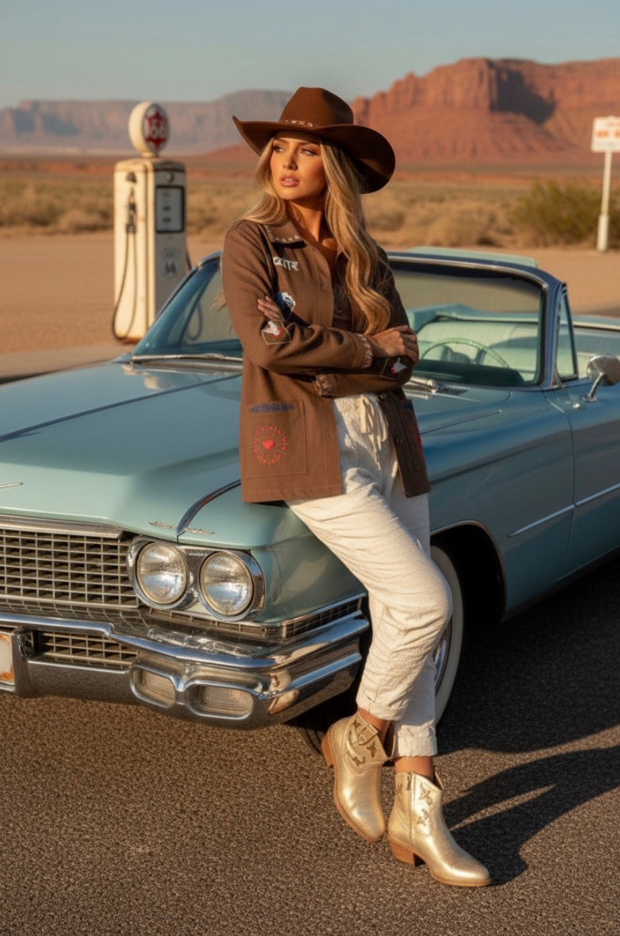 Veste LUCKY – Western broderies chocolat