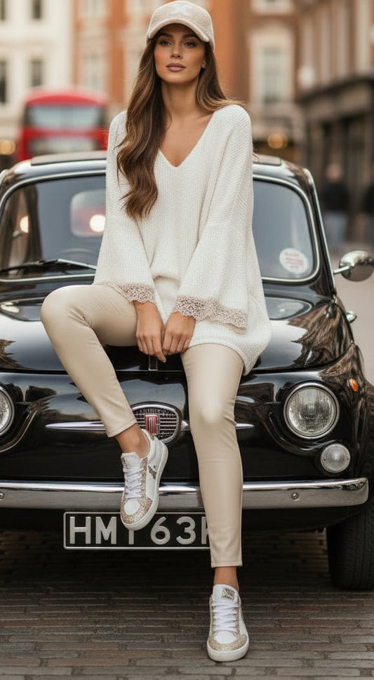 Pull maille laine et dentelle COCOONING