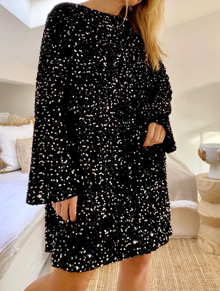 Robe paillettes et velours noire OPALE