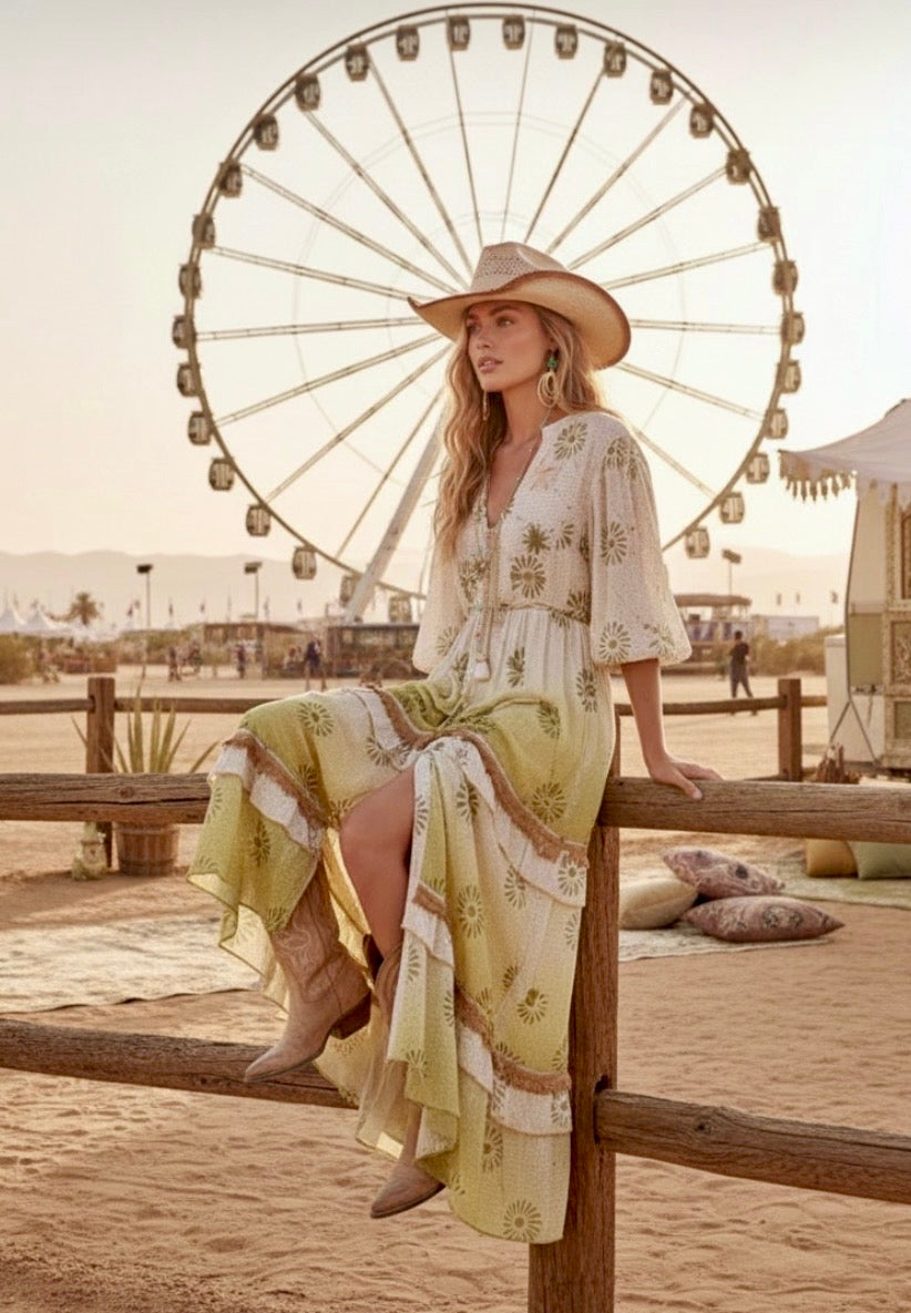 Robe Longue CARMEN | Bohème COACHELLA Tie & Dye - Perles & Sequins✨🌙