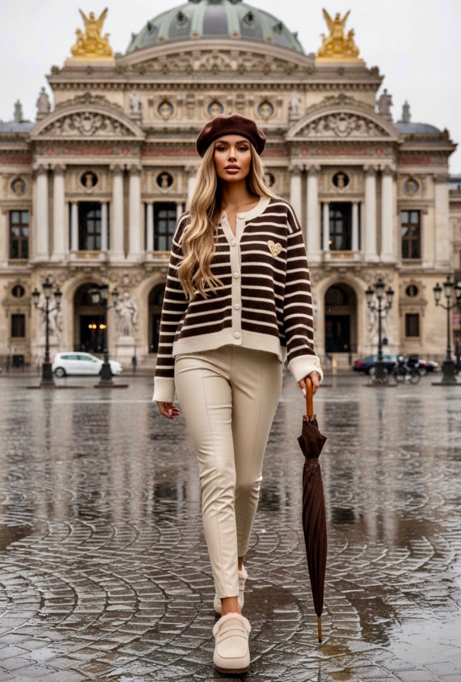 Gilet Marinière Chocolat Cœurs Paillettes – NICOLE