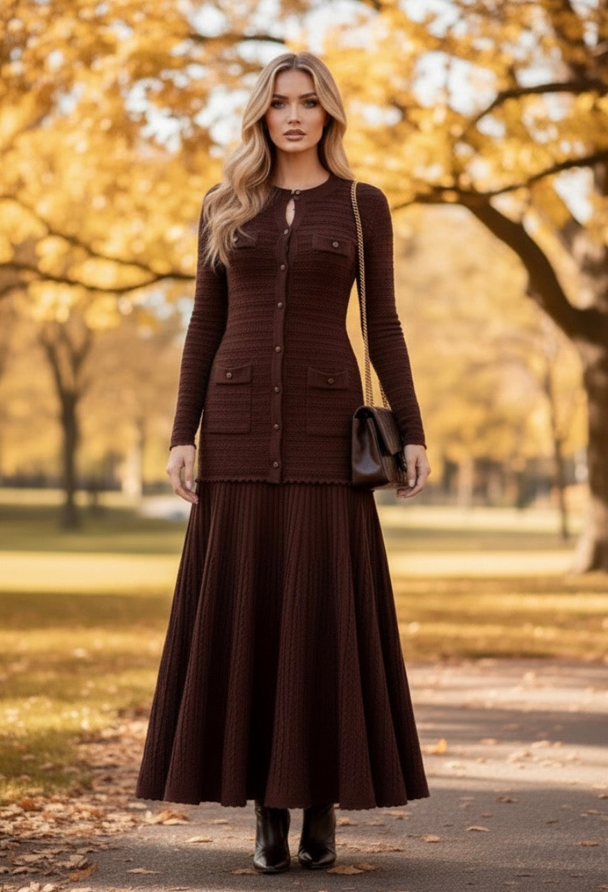 Robe Longue Bi-Matière Chocolat KEYTON