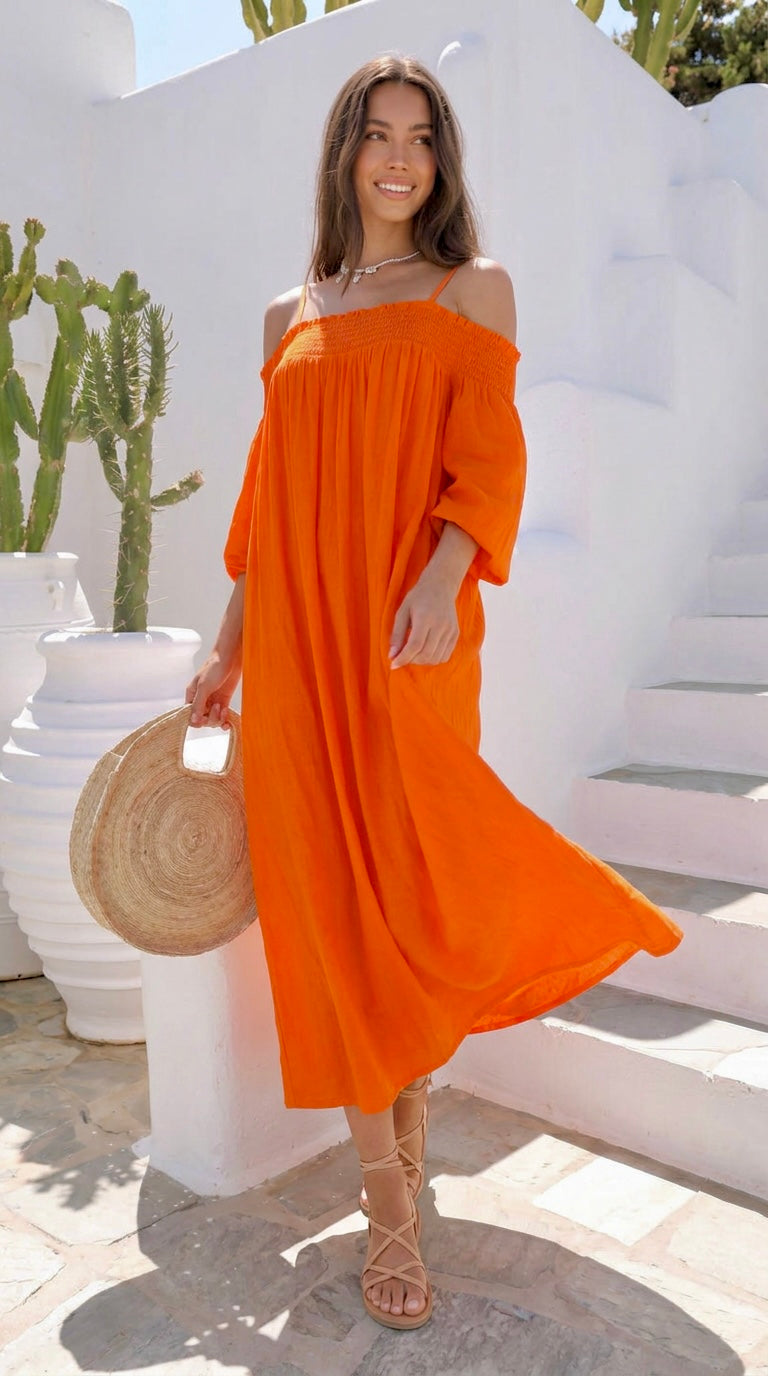 Robe Épaules Dénudées ISABELLA – gaze de Coton Italien | Taille Unique