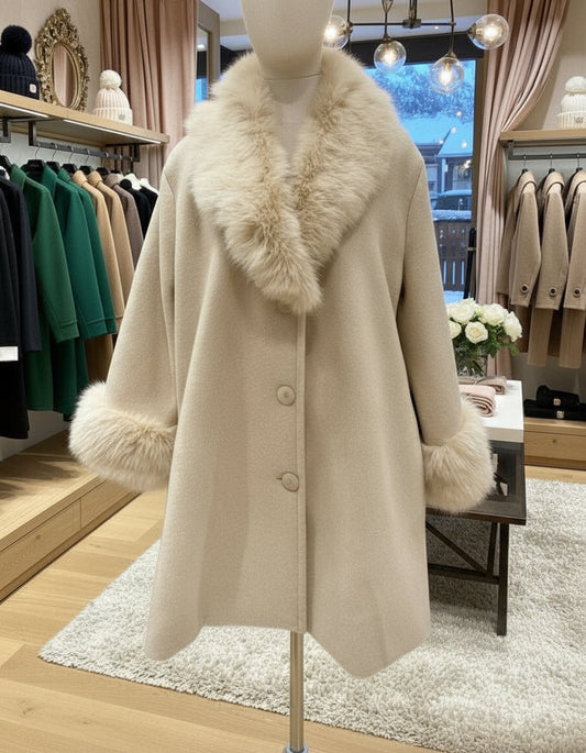 Manteau laine fausse fourrure NATHAN