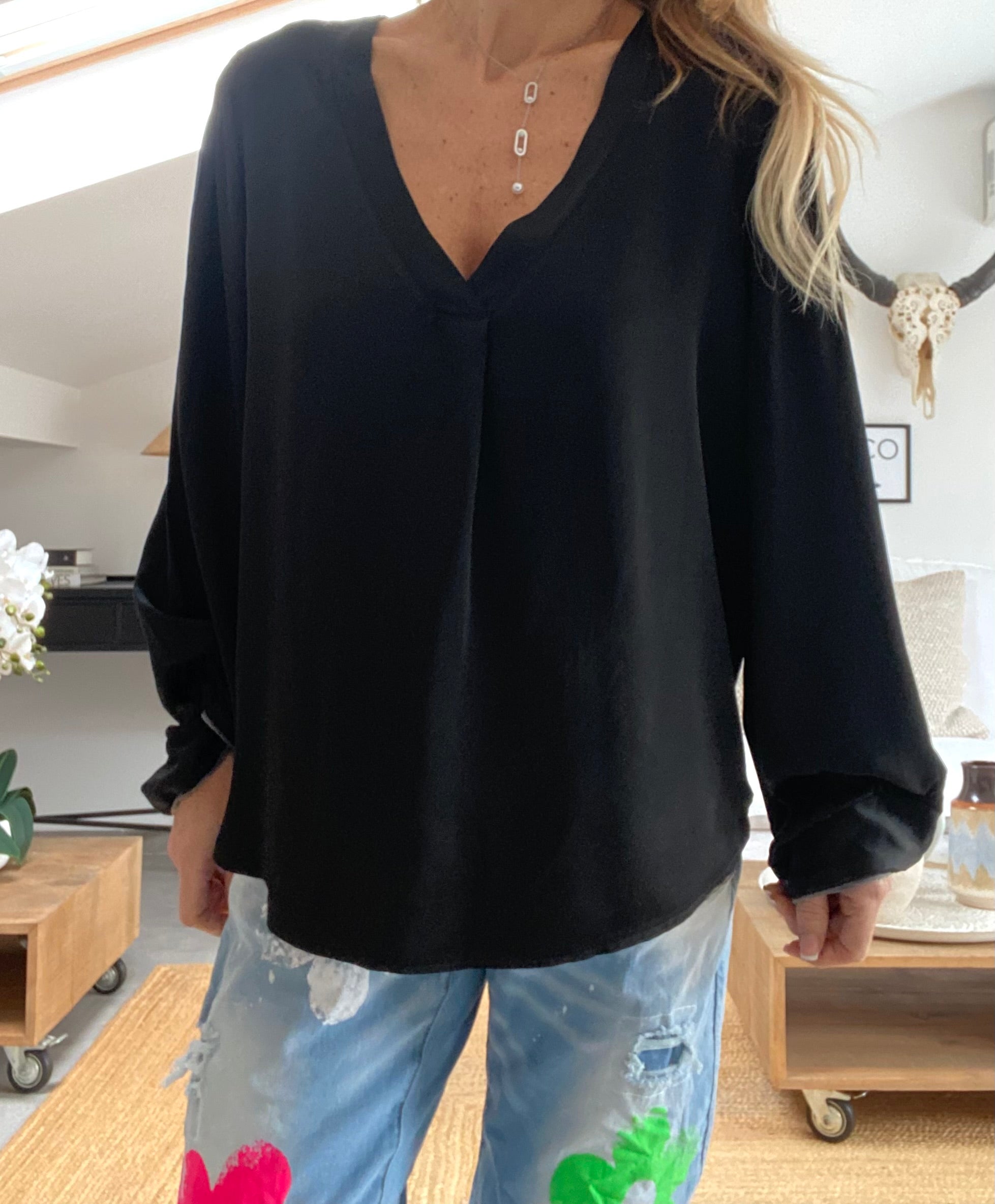 MILA black silk blouse
