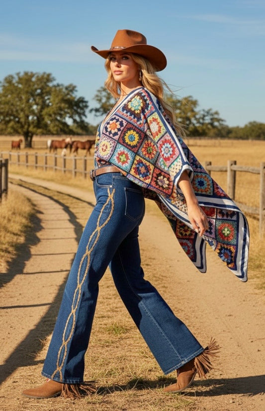 Jean Taille Haute Brodé & Ceinture Cuir BRADLEY – Boho Country Chic