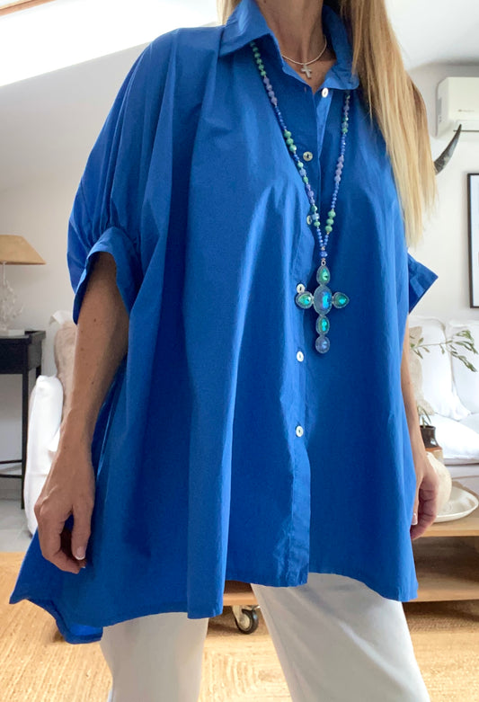POPY blue oversized poplin blouse