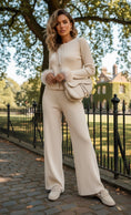 Load image into Gallery viewer, Ensemble JACKY – Cardigan Boutons Fleurs & Pantalon Large Maille
