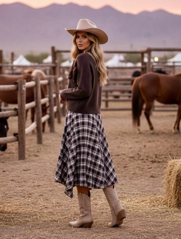 Jupe longue à carreaux MINDY – Style country Bohème