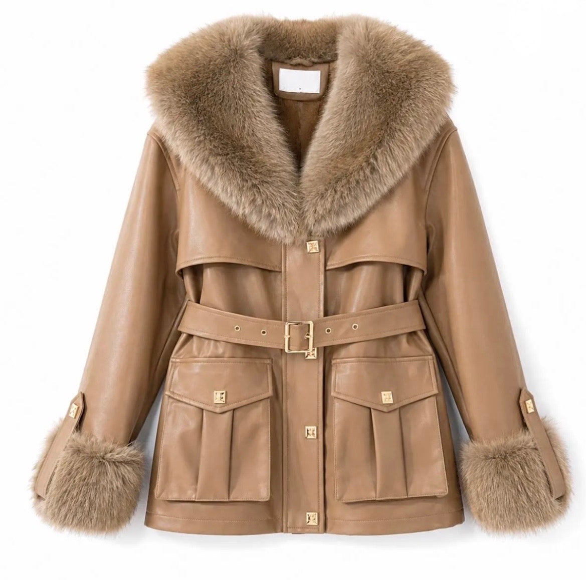 Veste Parka Fausse Fourrure MERYL – Effet Cuir Beige