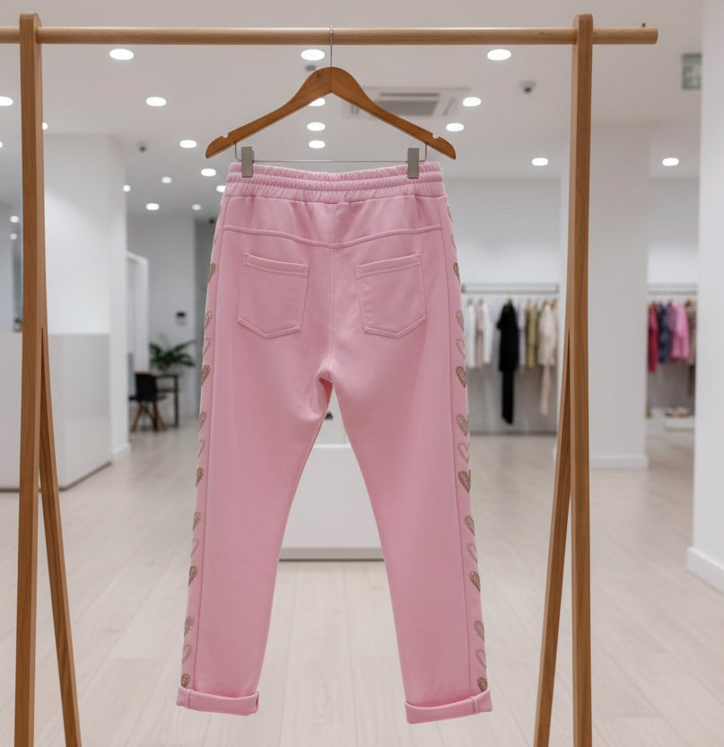 Pantalon SANTA cœurs argentés