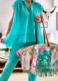 Load image into Gallery viewer, Pantalon broderie anglaise CECILE turquoise
