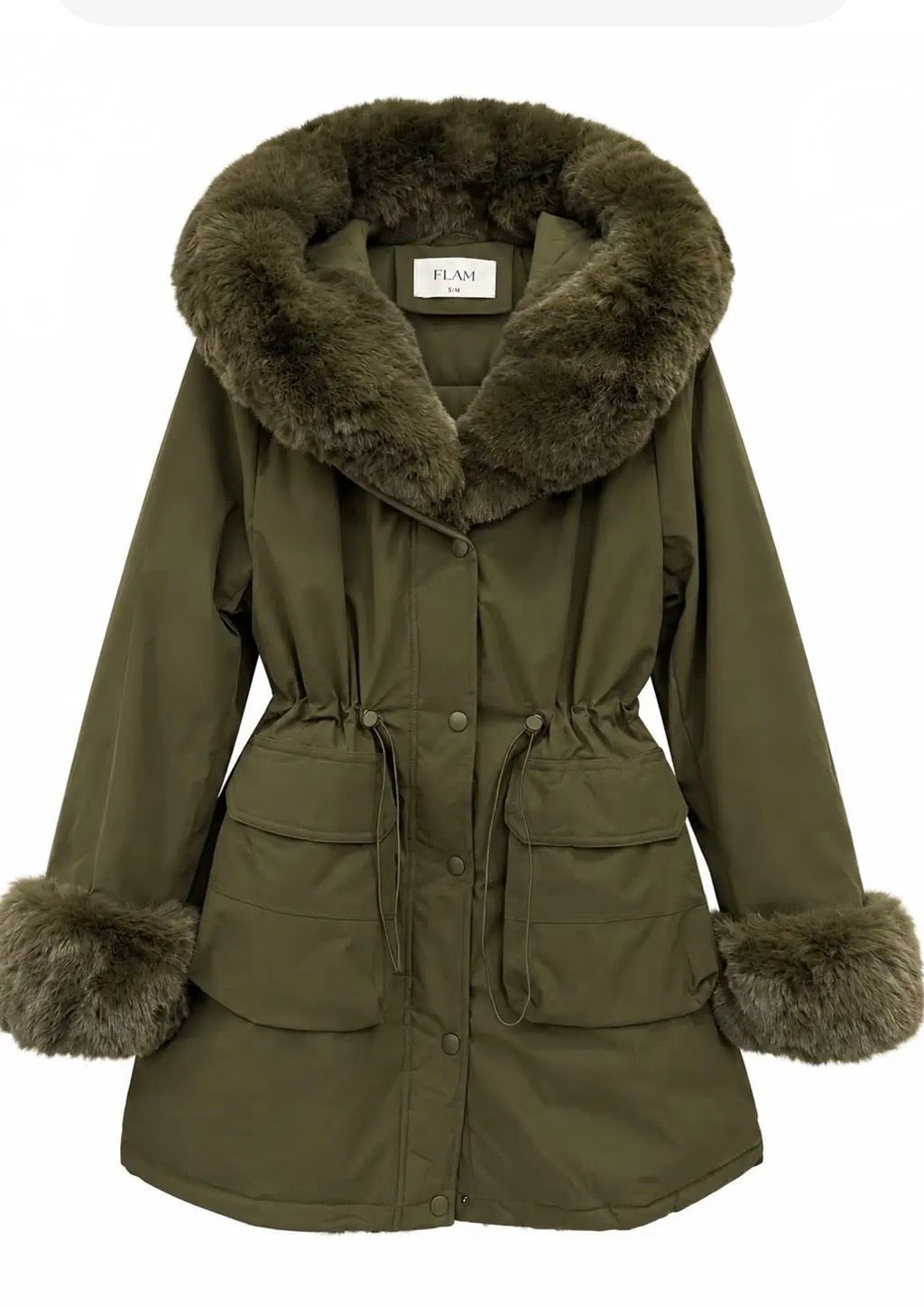 STEPHAN – Parka femme kaki à capuche et fausse fourrure