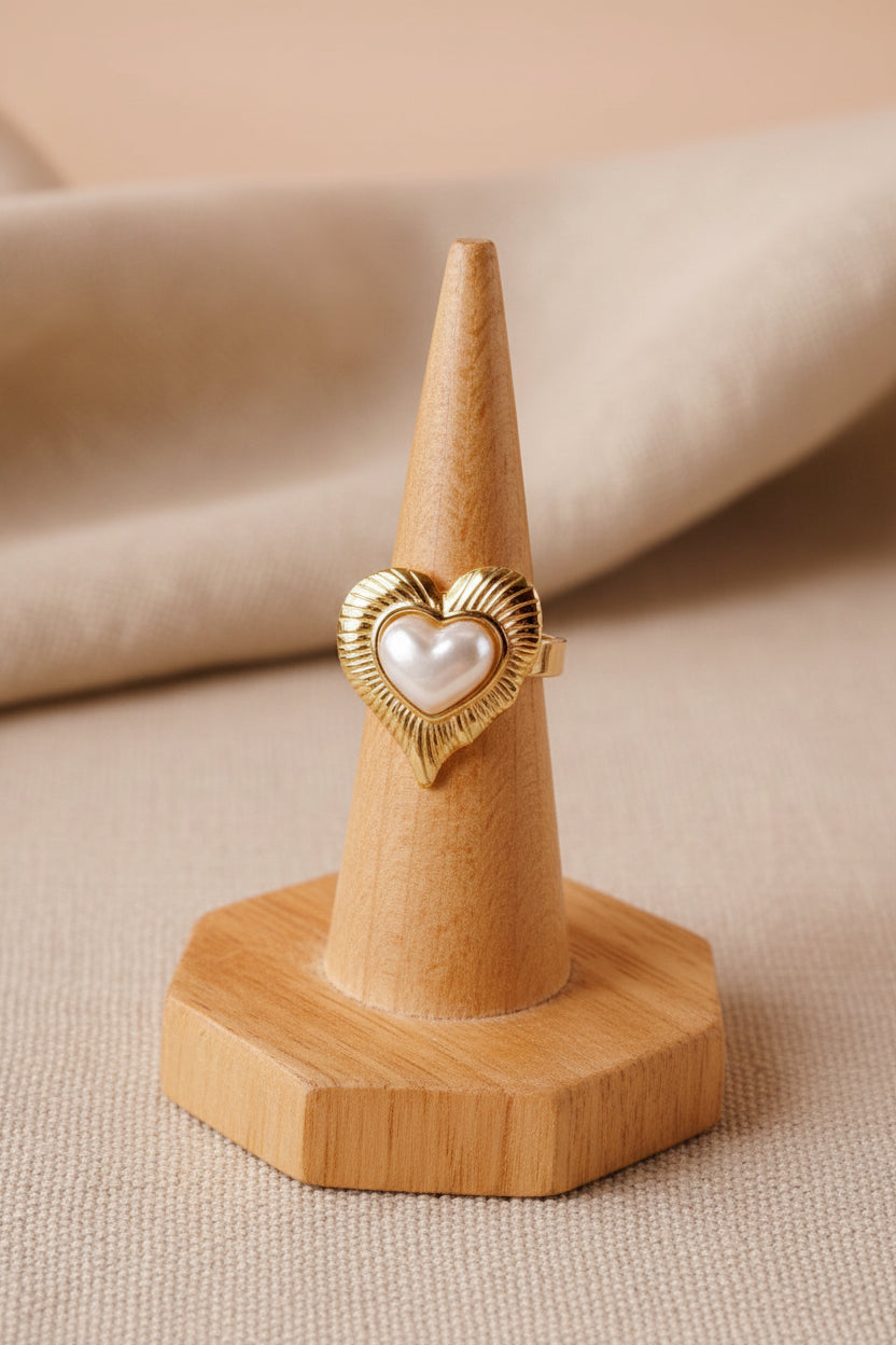 Bague Dorée Cœur Nacré MAYA – Style Gipsy Bohème Réglable