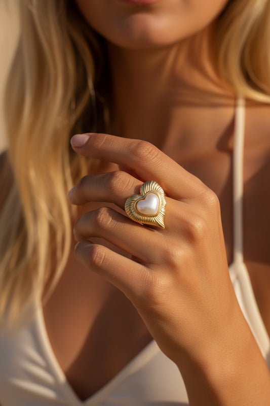 Bague Dorée Cœur Nacré MAYA – Style Gipsy Bohème Réglable