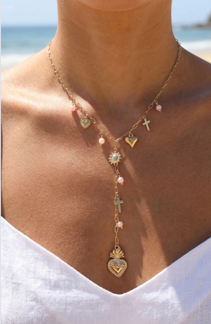Collier Goutte d'Eau NATACHA – Breloques & Perles Nacrées Rosées 🫖✨