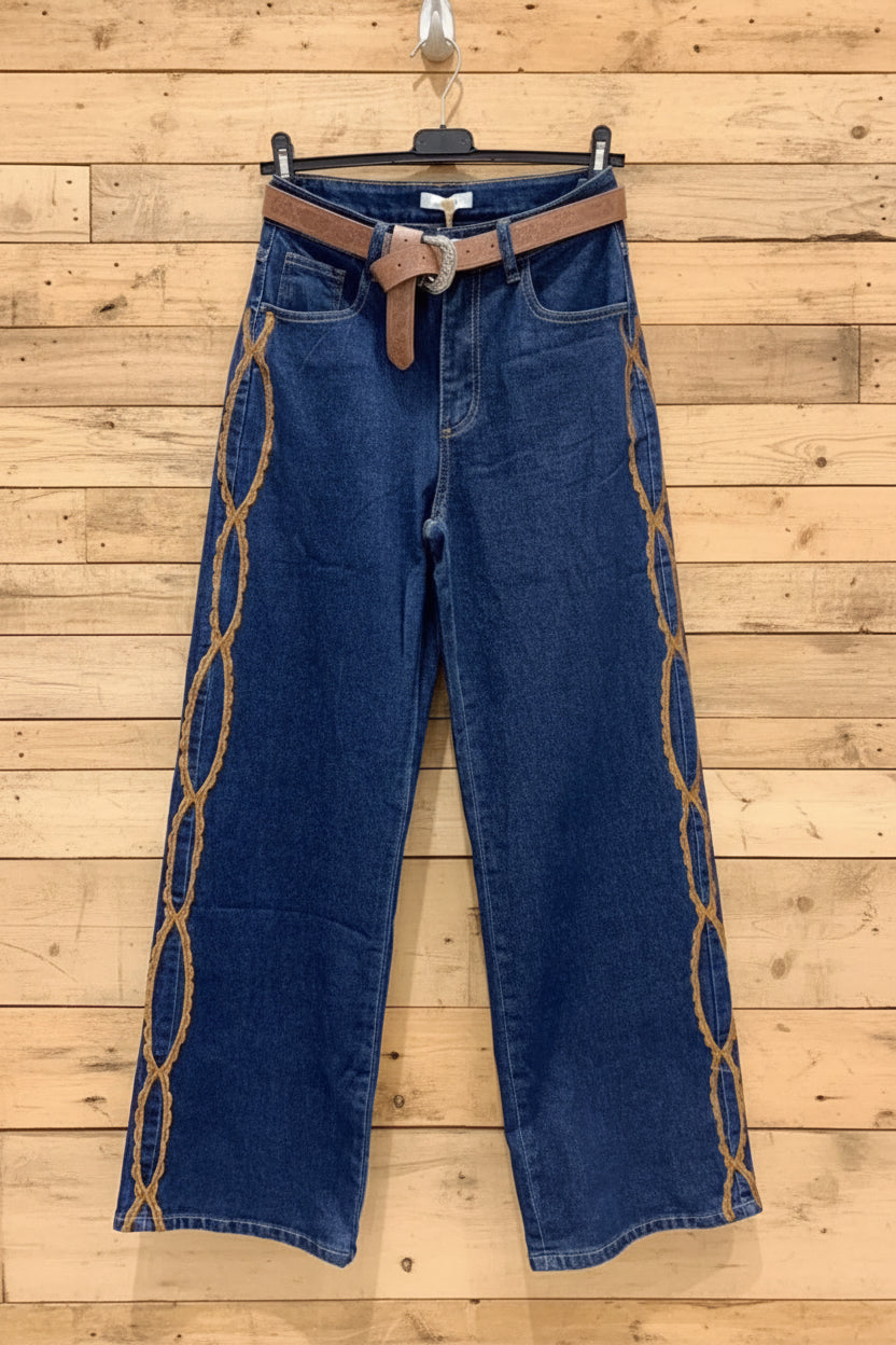 Jean Taille Haute Brodé & Ceinture Cuir BRADLEY – Boho Country Chic