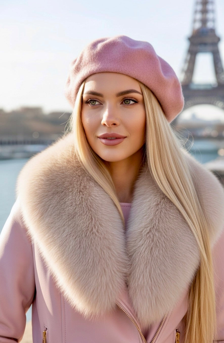 Perfecto effet cuir Rose Col Fausse Fourrure – Blouson LAURIE