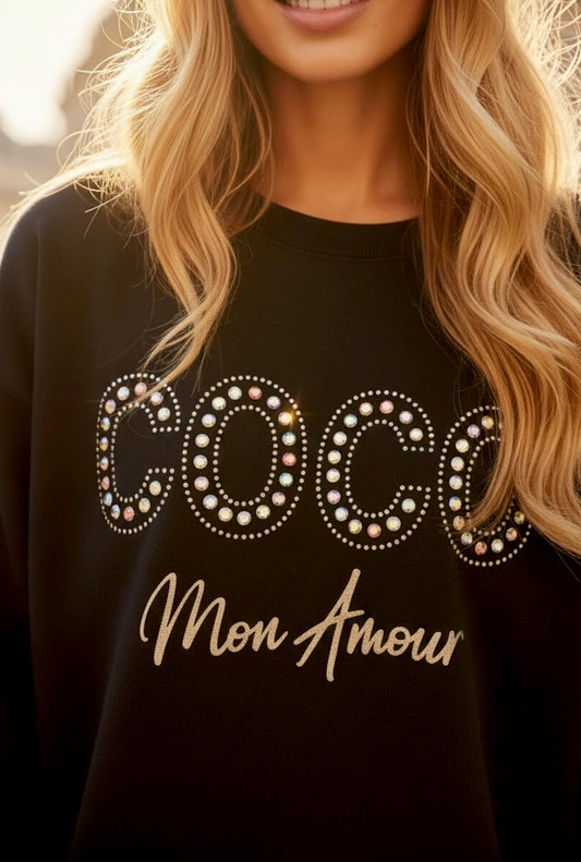 Sweat COCO Mon Amour Pailleté ✨ Noir ou Beige