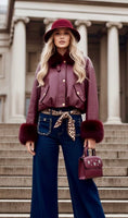 Cargar la imagen en la vista de la galería, Blouson Effet Cuir & Fausse Fourrure VALENTINA – Prune

