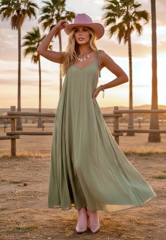 🌸 Robe Longue Boho SWANNY | Coton Fluide & Bretelles à Nouer 🌿