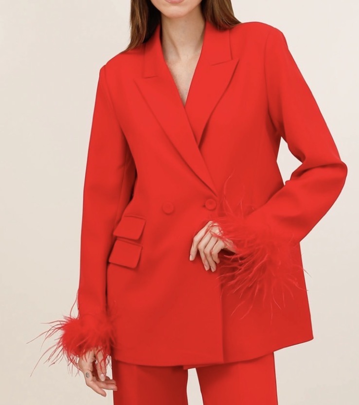 Blazer Chelsea Rouge Plumes – Veste Femme Tendance♥️