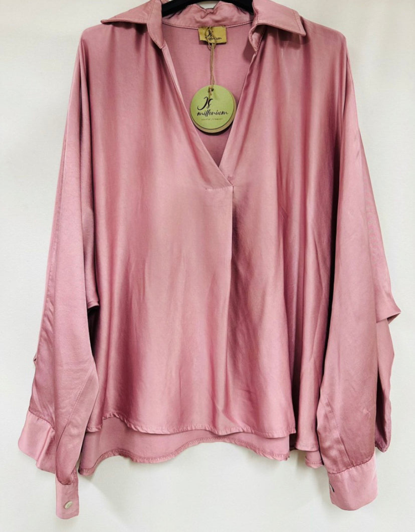 TILA pink silk oversized blouse
