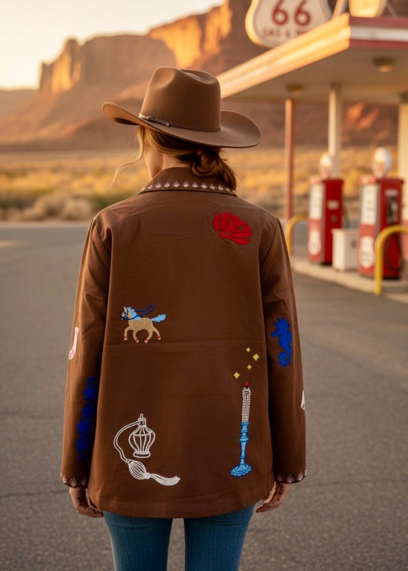 Veste LUCKY – Western broderies chocolat