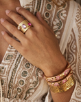 Charger l'image dans la visionneuse de la galerie, Bague Dorée Juana 💎 | Pierres & Effet Martelé Style Mille et Une Nuits
