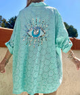 Load image into Gallery viewer, LUCKY eye aqua English embroidery shirt

