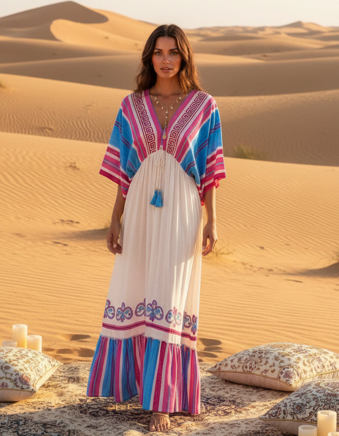 Robe longue bohème LAURENA - coupe 🦋 manches papillon
