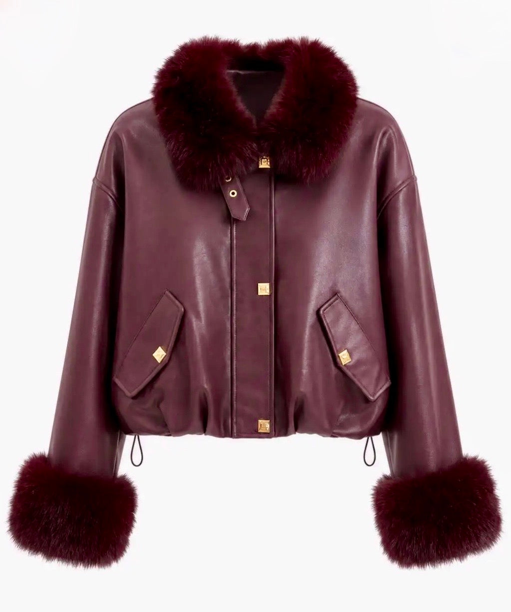 Blouson Effet Cuir & Fausse Fourrure VALENTINA – Prune