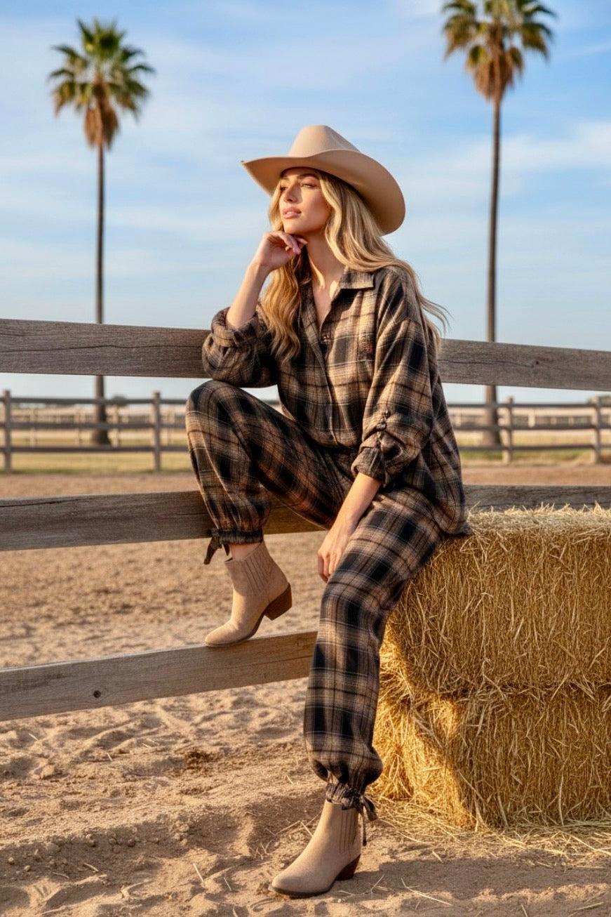 Pantalon à Carreaux & Nœuds COOPER – Style Boho Rock Country