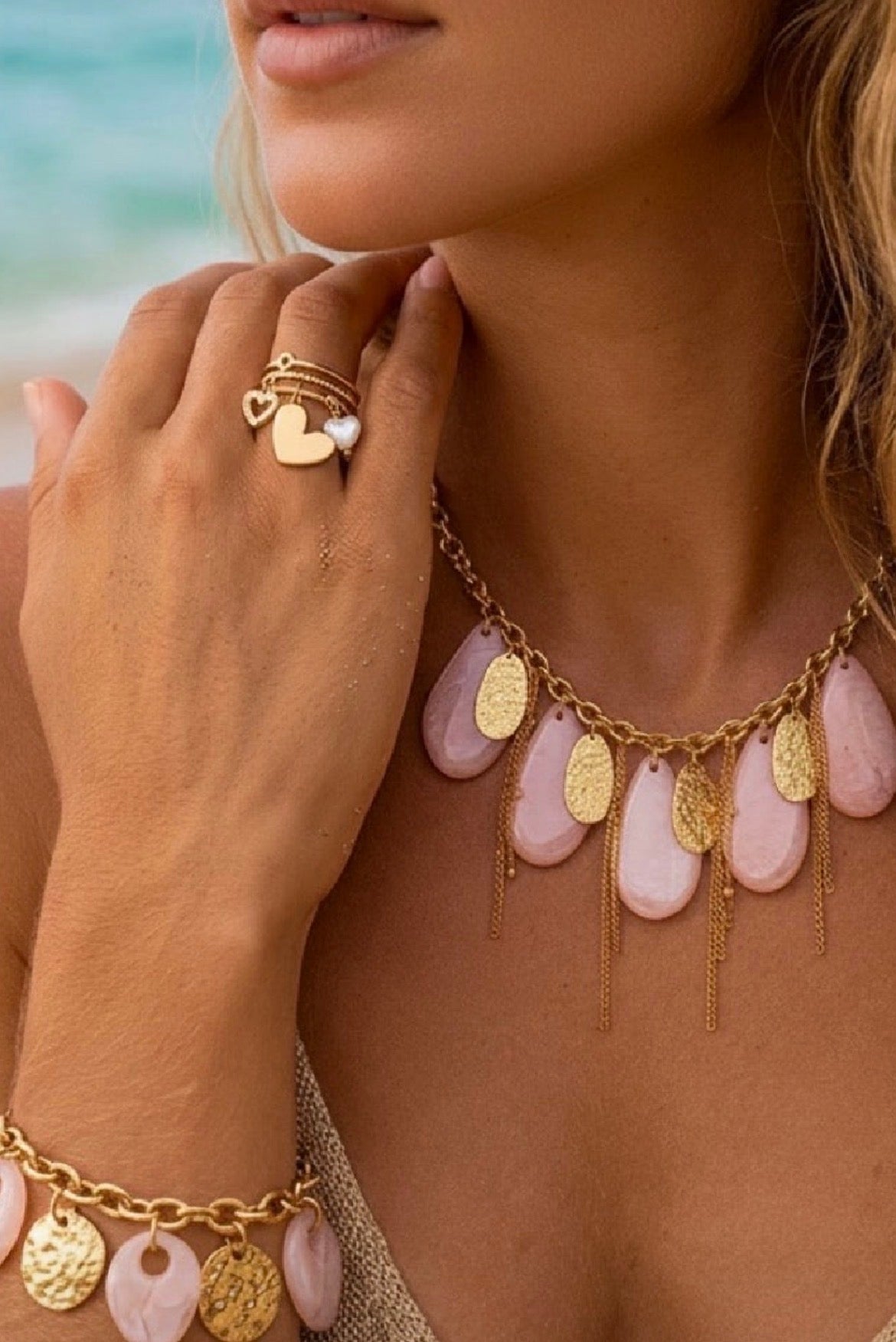 Bague Breloques Cœurs CLÉO – Multirang Dorée ✨💛