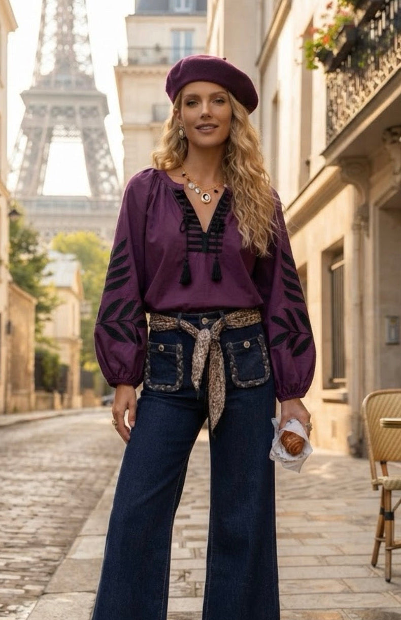 Jean Taille Haute bleu denim  & Foulard CHARLY🩵