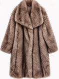 Load image into Gallery viewer, Manteau fausse fourrure taupe LINDA – Col châle oversize
