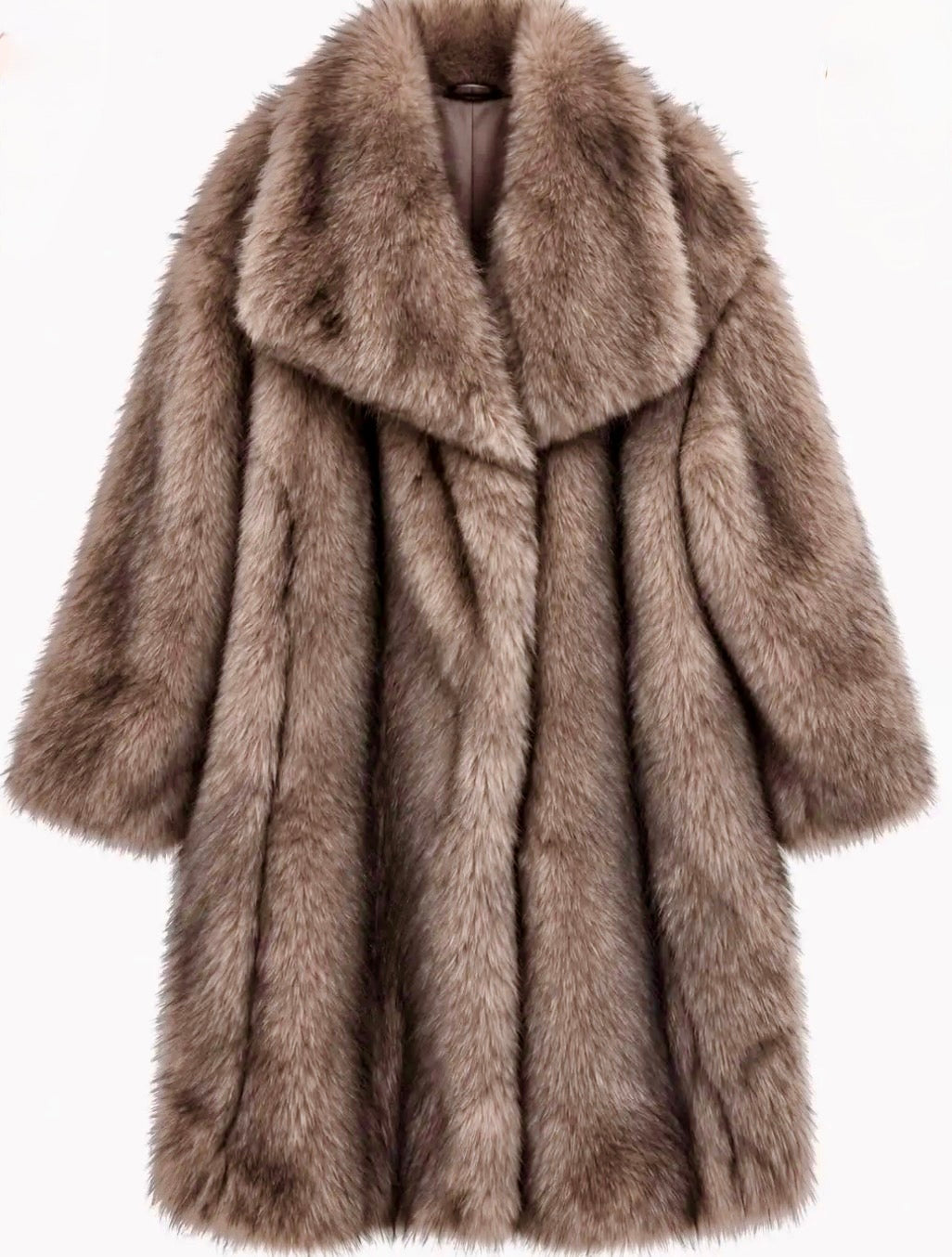 Manteau fausse fourrure taupe LINDA – Col châle oversize