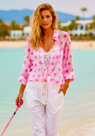 KARINA | Blouse Chemise à Pois – Effet Soie Tencel🩷