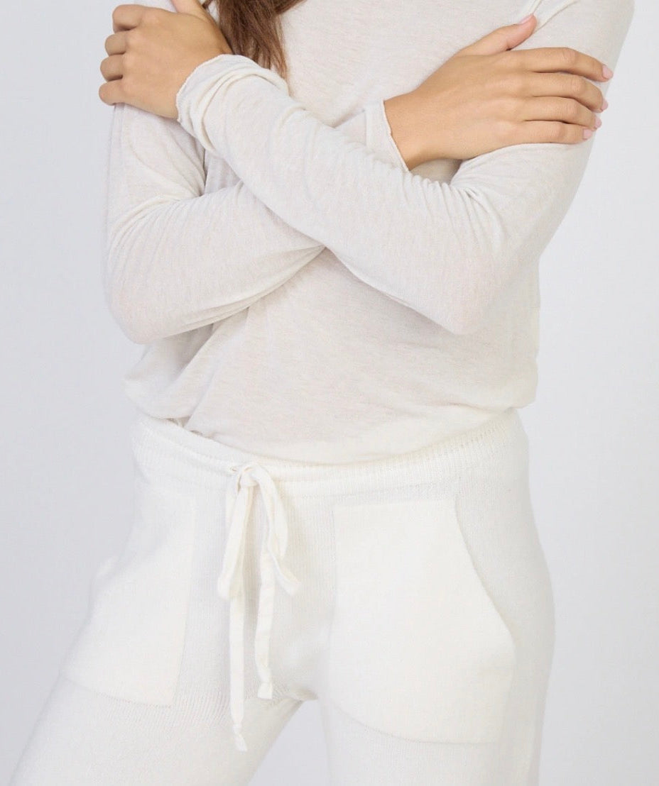 Pantalon Large Maille Toucher Cachemire Crème & Rose — Taille Unique | Max & Enjoy